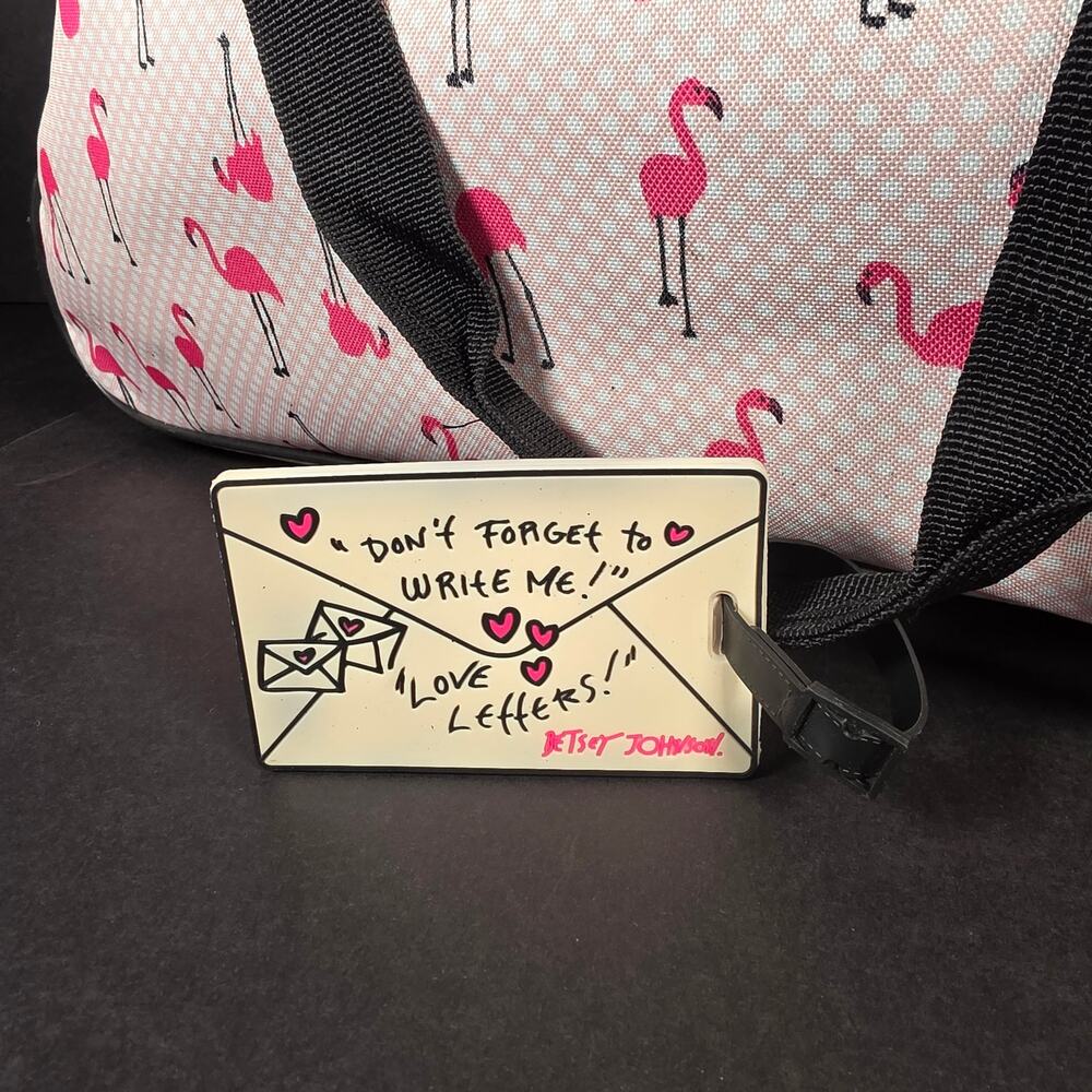 Betsy Johnson Pink Flamingo Strut 22" Weekender Carry-on Rolling Suitcase Handle - Picture 3 of 16